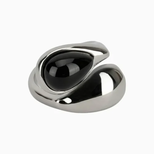 Anillo De Acero Gota Piedra Negra