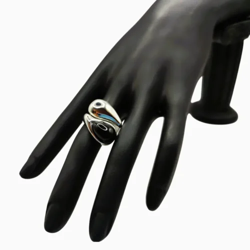 Anillo De Acero Gota Piedra Negra