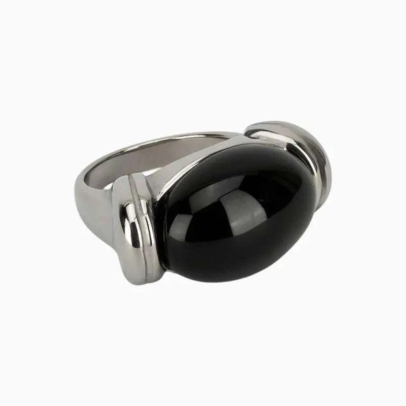 Anillo De Acero Piedra Ovalada Negra