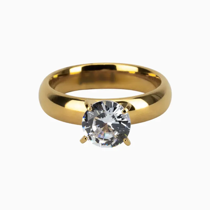 Anillo De Acero Solitario Diseño Curveado