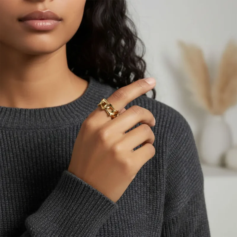 Anillo De Oro Eslabones Ajustable