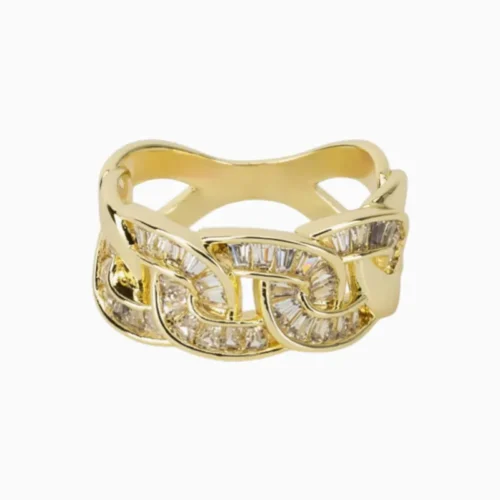 Anillo De Oro Eslabones Brillantes