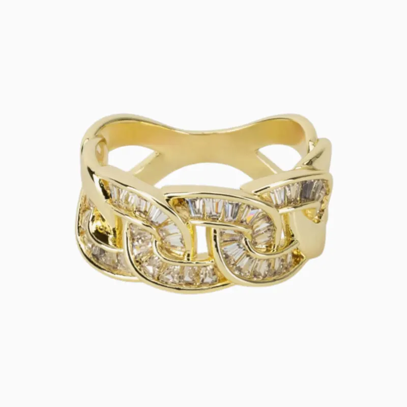 Anillo De Oro Eslabones Brillantes