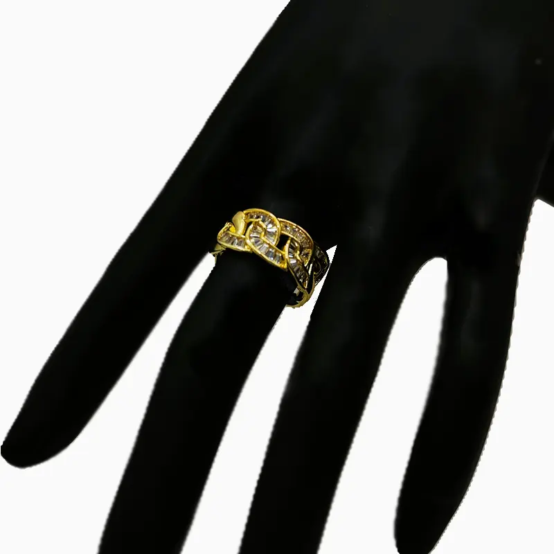 Anillo De Oro Eslabones Brillantes