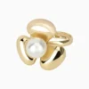 Anillo De Oro Flor Con Perla Ajustable