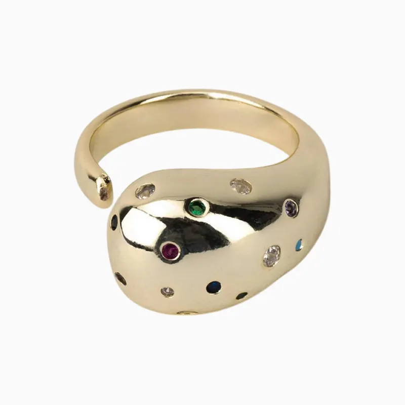 Anillo De Oro Piedras Multicolor Ajustable