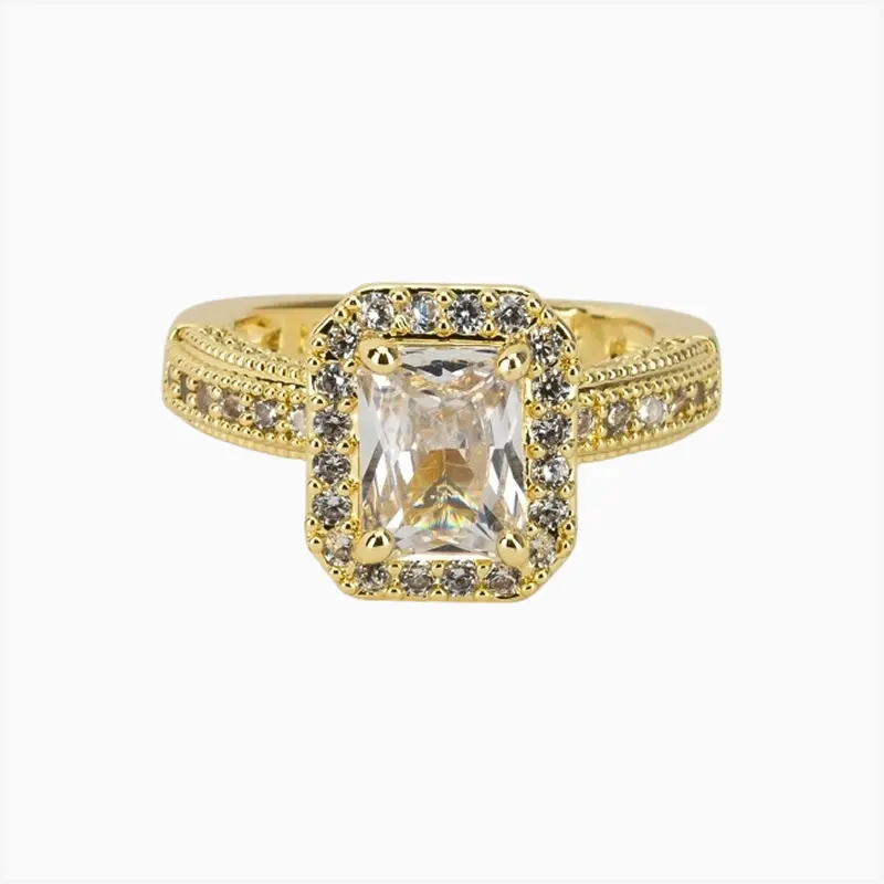 Anillo De Oro Solitario Rectangular