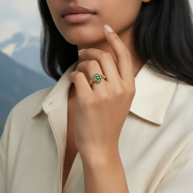 Anillo De Oro Trébol Verde Ajustable Anillo De Oro Trébol Verde Ajustable