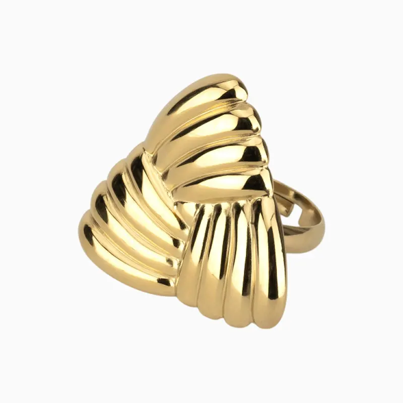 Anillo De Oro Triángulo Con Surcos Ajustable