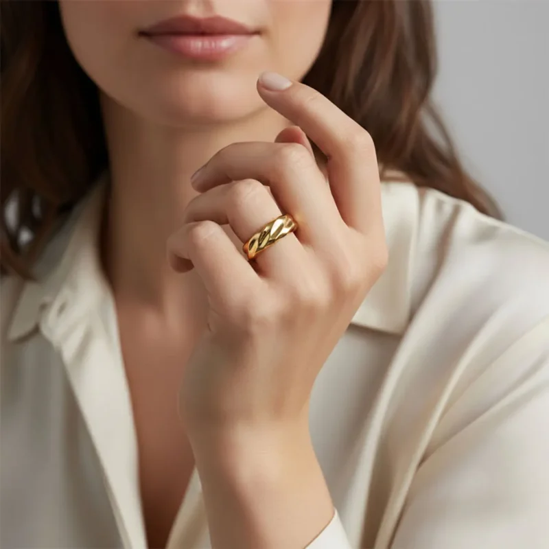 Anillo De Plata Banda Ancha Ondulado