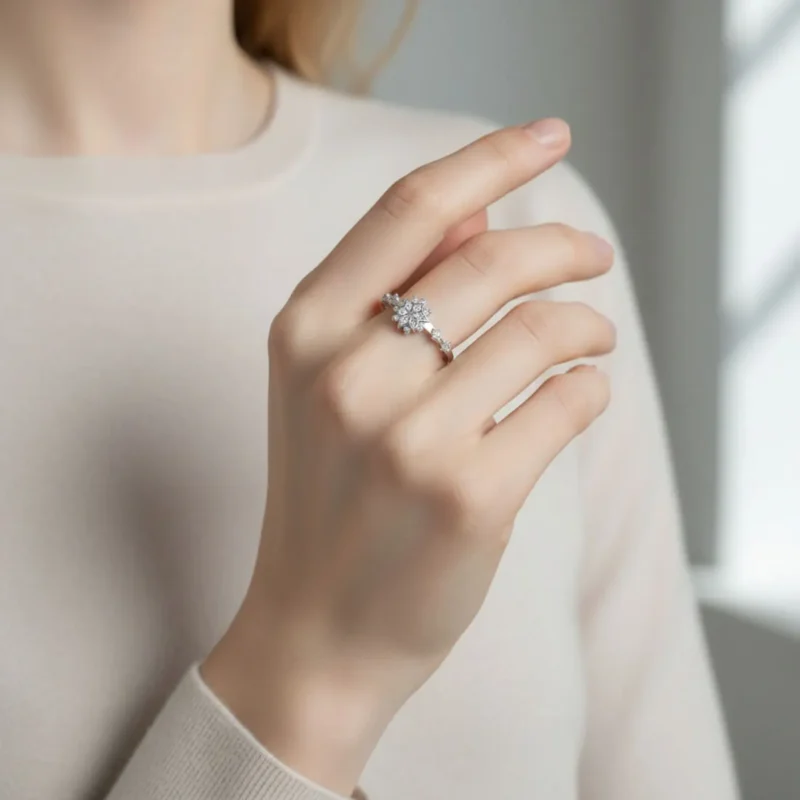 Anillo De Plata Copo De Nieve Ajustable