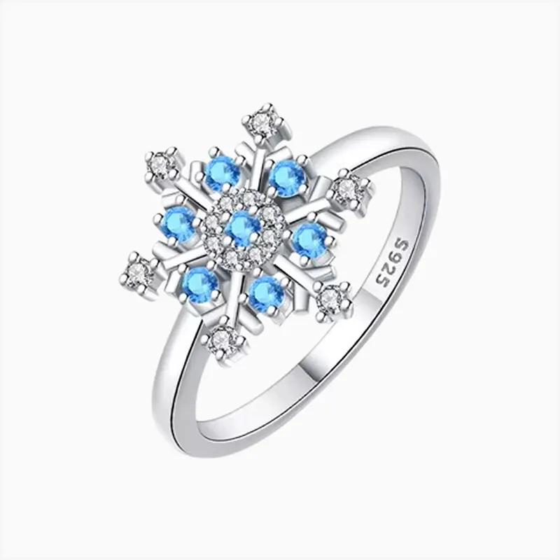 Anillo De Plata Copo De Nieve Azul