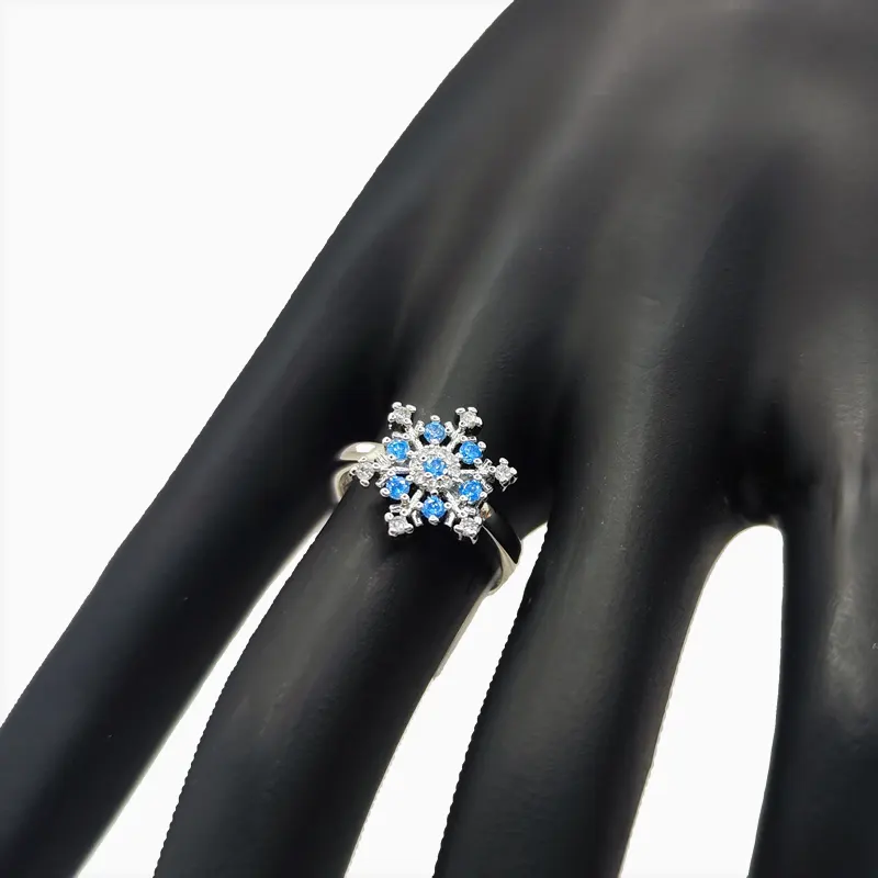 Anillo De Plata Copo De Nieve Azul