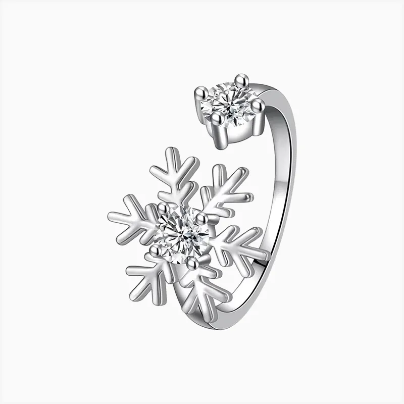 Anillo De Plata Copo De Nieve Brillante