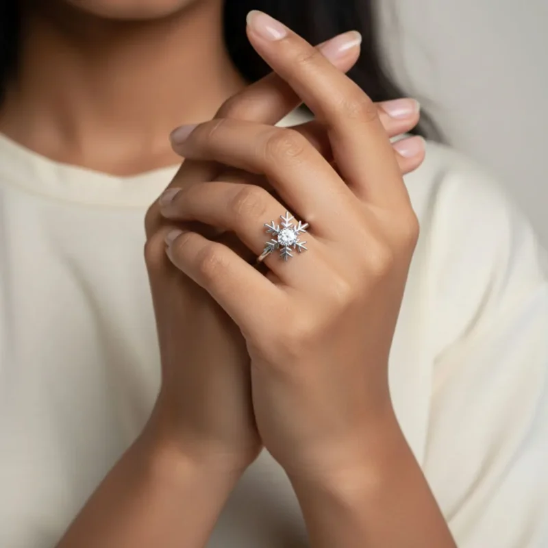 Anillo De Plata Copo De Nieve Brillante