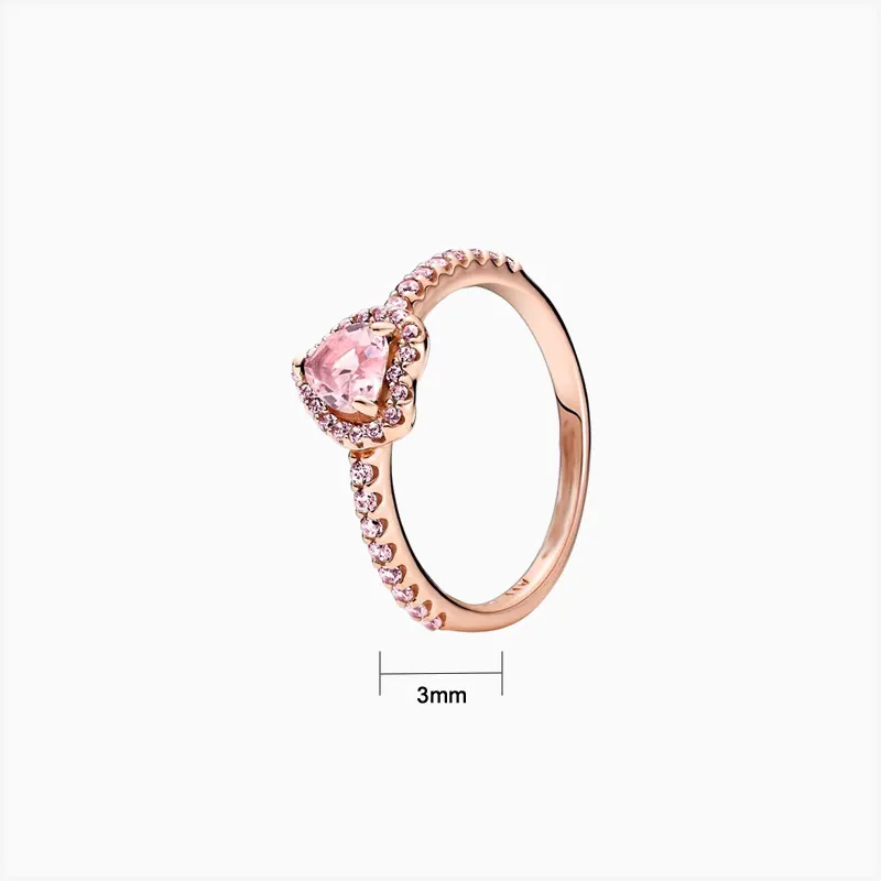 Anillo De Plata Corazón Elevado Rosa