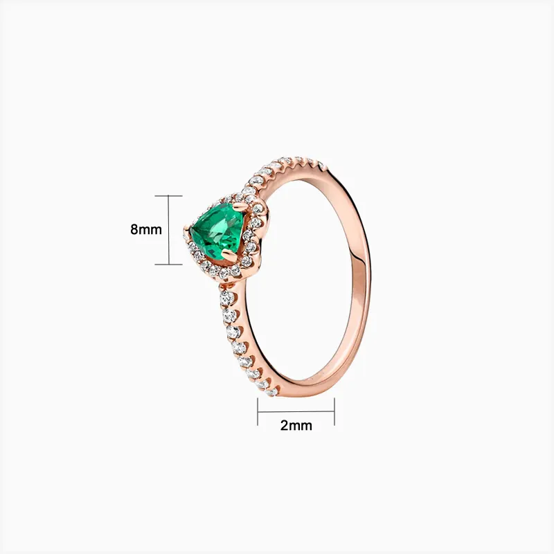 Anillo De Plata Corazón Elevado Verde
