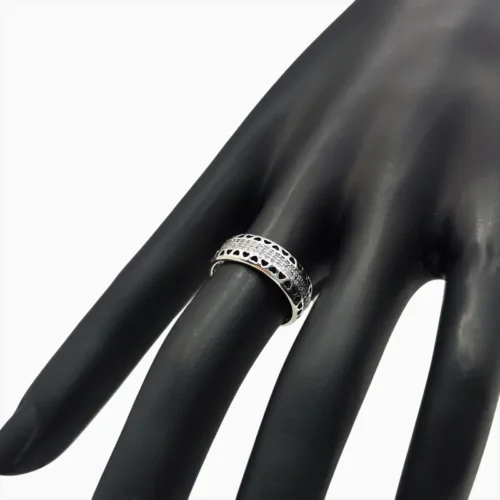 Anillo De Plata Corazones Pavé