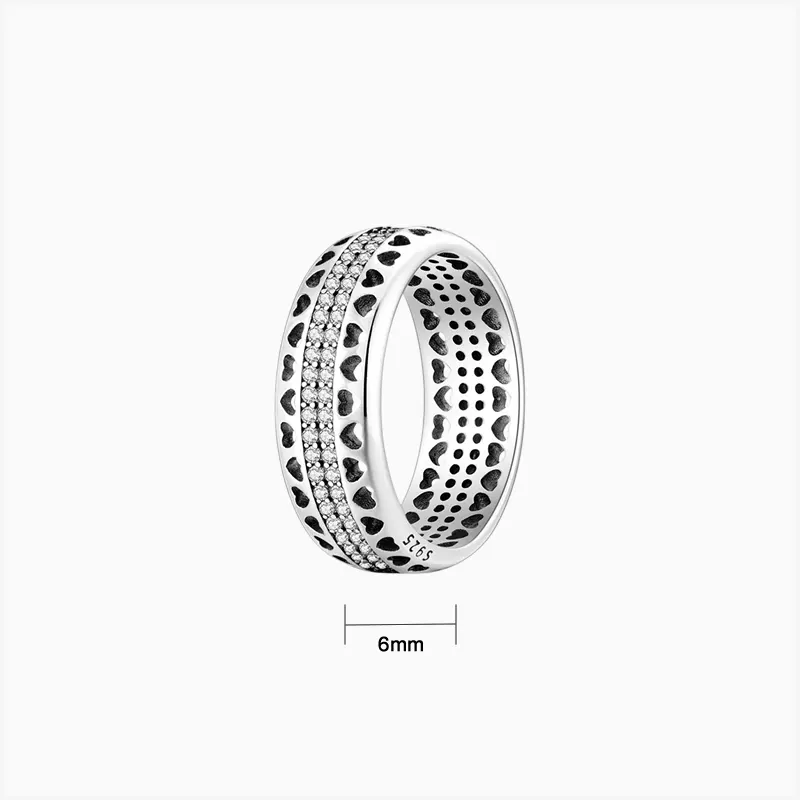 Anillo De Plata Corazones Pavé