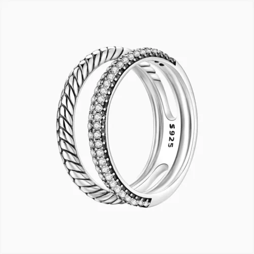 Anillo De Plata Doble Banda Pavé