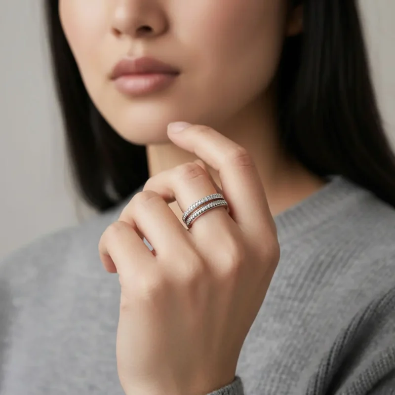 Anillo De Plata Doble Banda Pavé Anillo De Plata Doble Banda Pavé