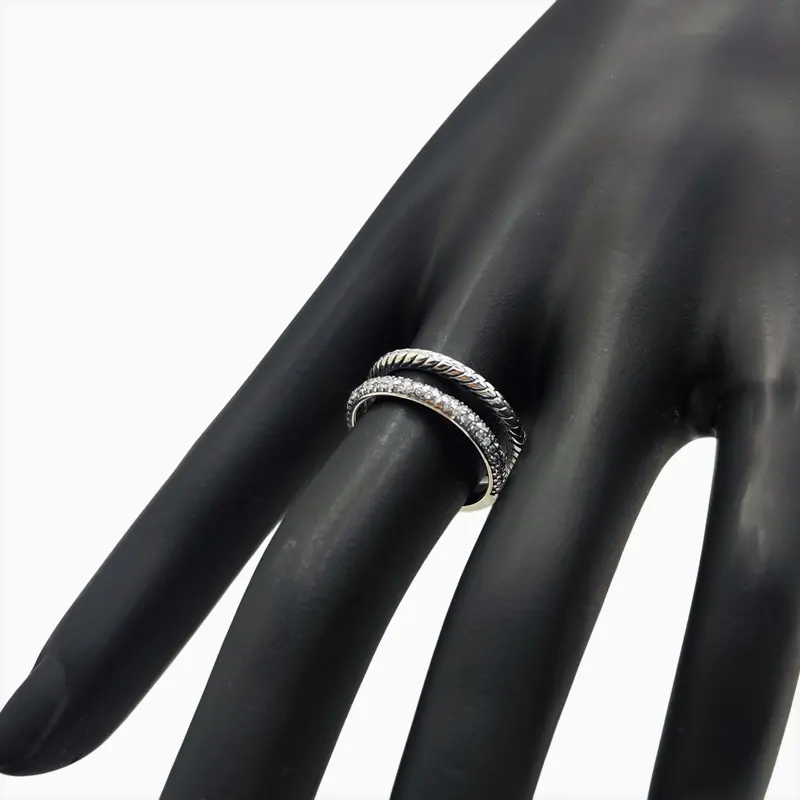 Anillo De Plata Doble Banda Pavé