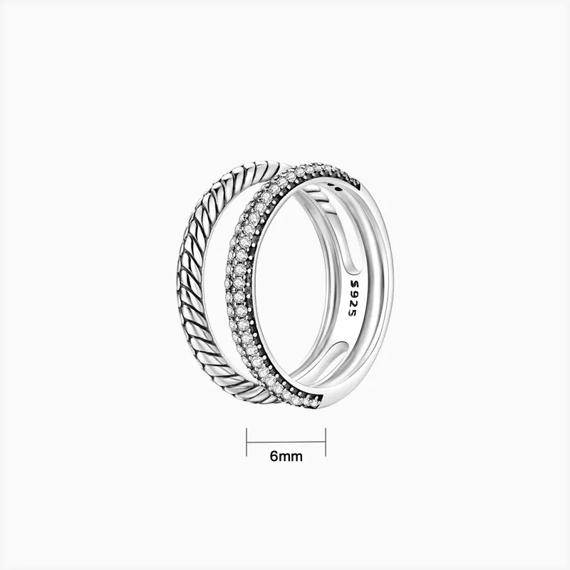 Anillo De Plata Doble Banda Pavé