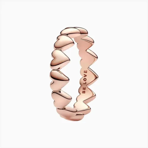 Anillo De Plata Fila Corazones Rosa