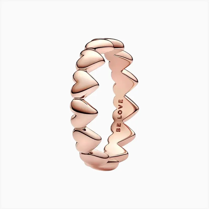 Anillo De Plata Fila Corazones Rosa Anillo De Plata Fila Corazones Rosa