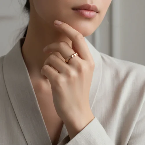 Anillo De Plata Fila Corazones Rosa