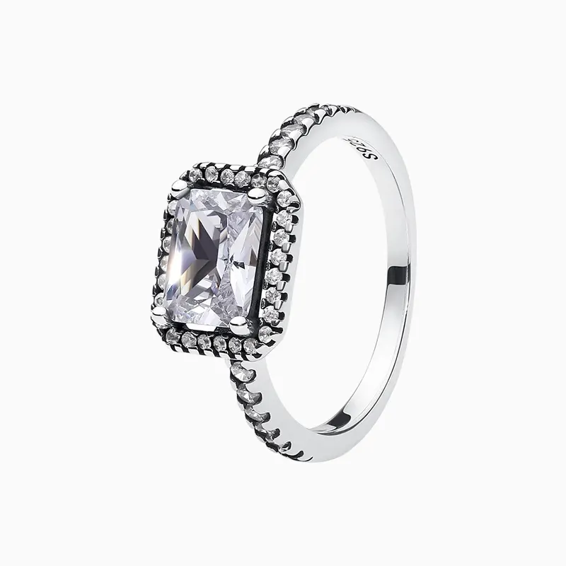 Anillo De Plata Halo Brillante Blanco Anillo De Plata Halo Brillante Blanco