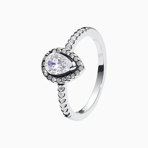 Anillo De Plata Halo Corte Pera Blanco