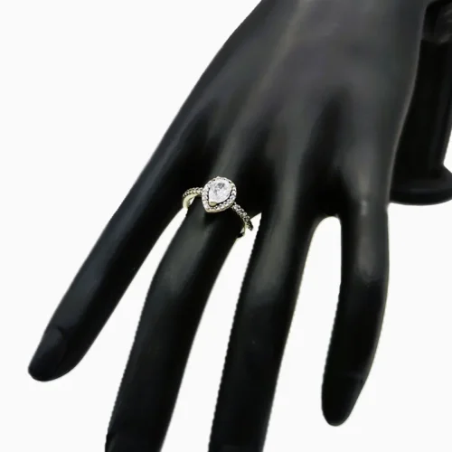 Anillo De Plata Halo Corte Pera Blanco