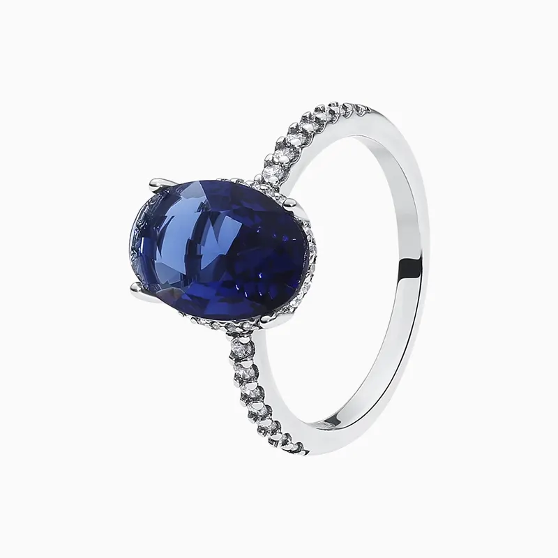 Anillo De Plata Halo Ovalado Azul Anillo De Plata Halo Ovalado Azul