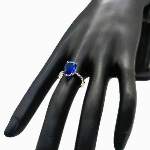 Anillo De Plata Halo Ovalado Azul