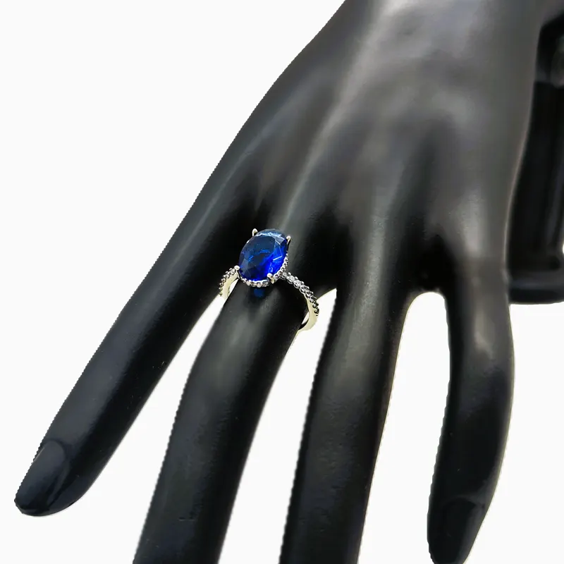 Anillo De Plata Halo Ovalado Azul Anillo De Plata Halo Ovalado Azul
