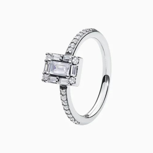 Anillo De Plata Halo Rectángulo Blanco