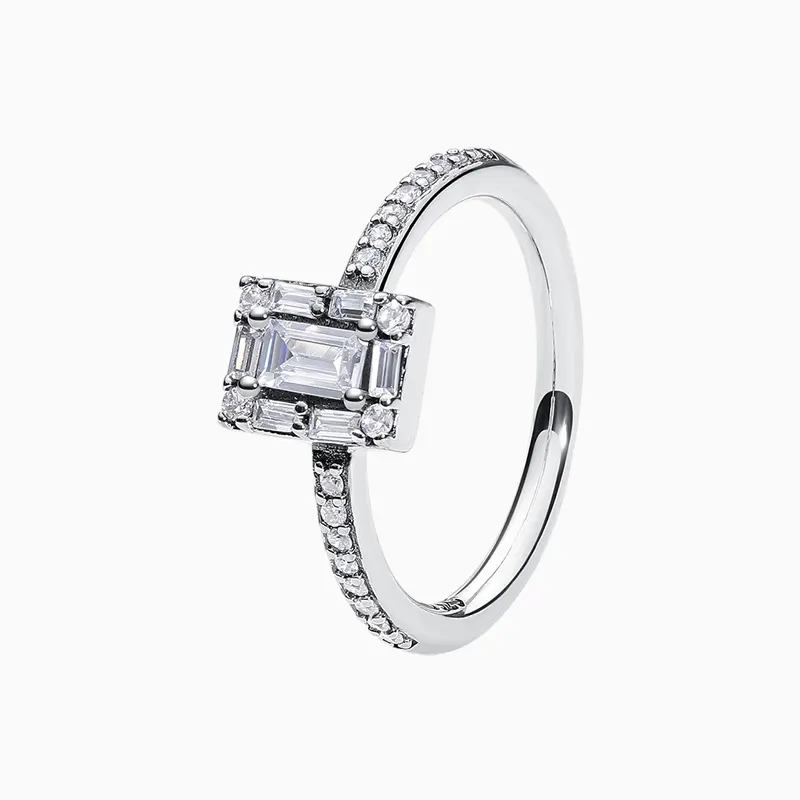 Anillo De Plata Halo Rectángulo Blanco Anillo De Plata Halo Rectángulo Blanco