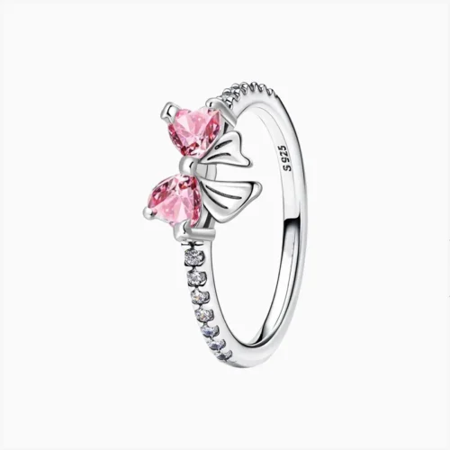 Anillo De Plata Moño Rosa