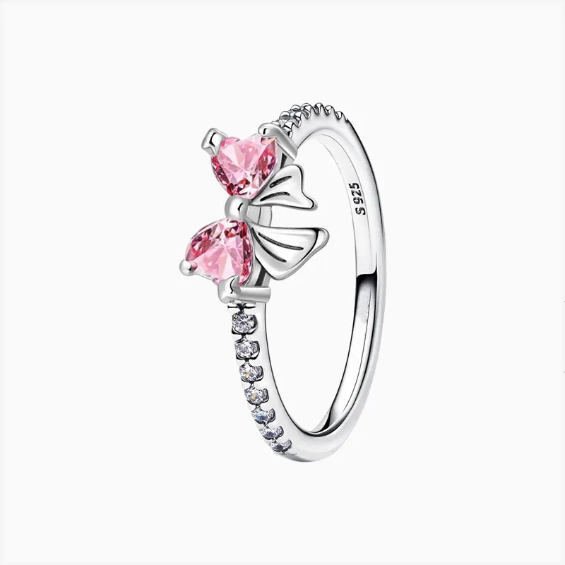 Anillo De Plata Moño Rosa