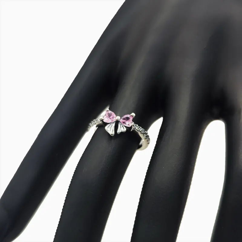 Anillo De Plata Moño Rosa