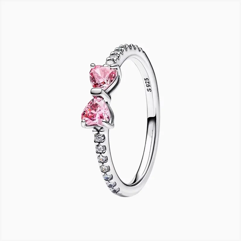 Anillo De Plata Moño Rosa Brillante