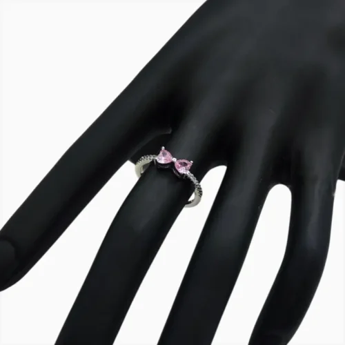 Anillo De Plata Moño Rosa Brillante