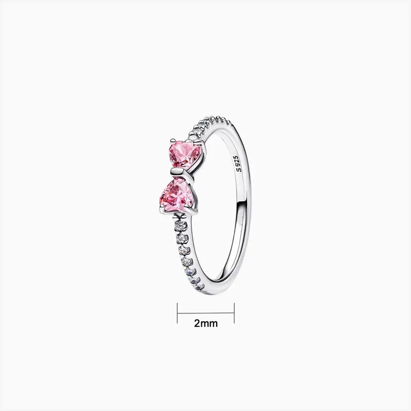 Anillo De Plata Moño Rosa Brillante