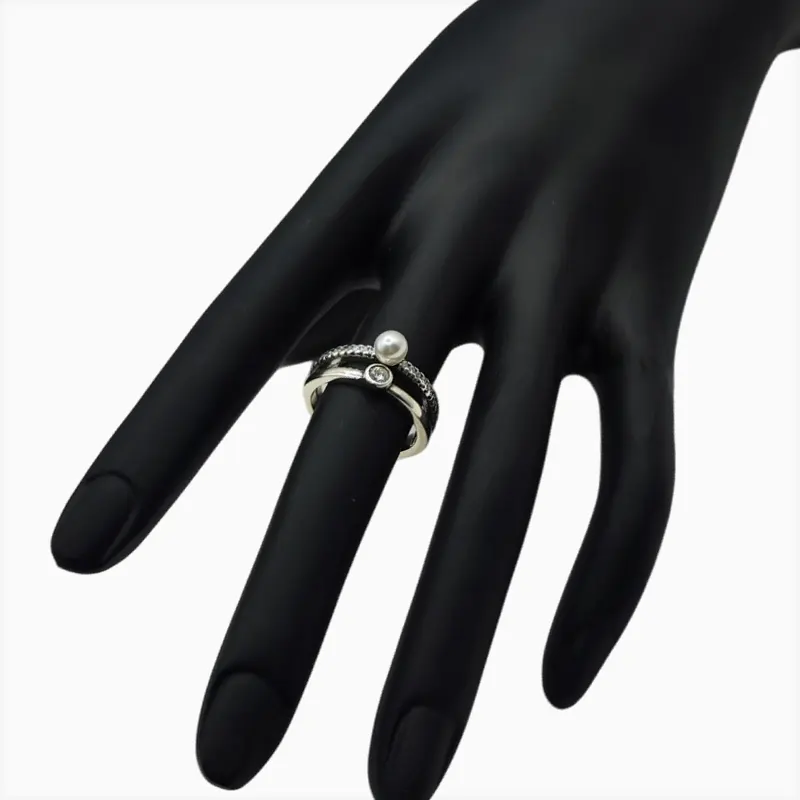 Anillo De Plata Perla Doble Banda