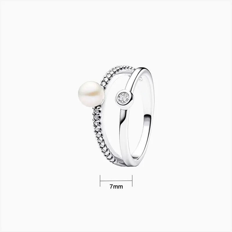 Anillo De Plata Perla Doble Banda