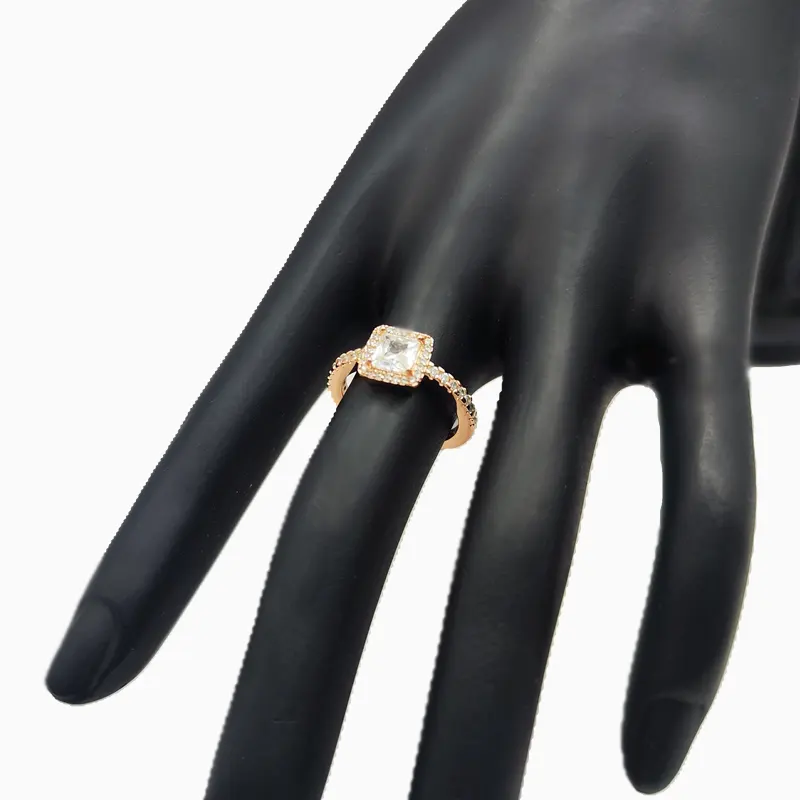 Anillo De Plata Rosa Halo Cuadrado Anillo De Plata Rosa Halo Cuadrado