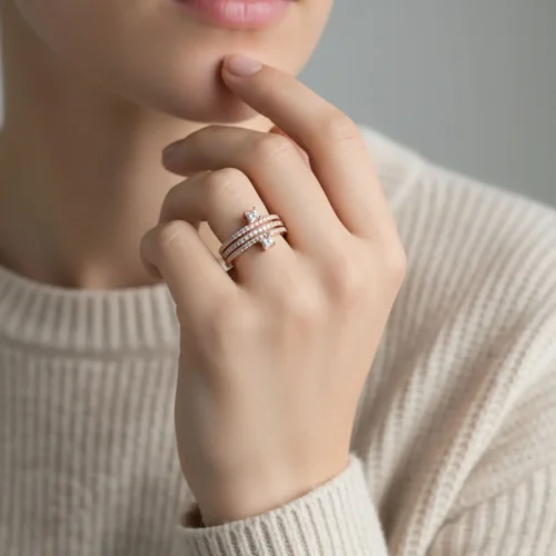 Anillo De Plata Triple Banda Pavé