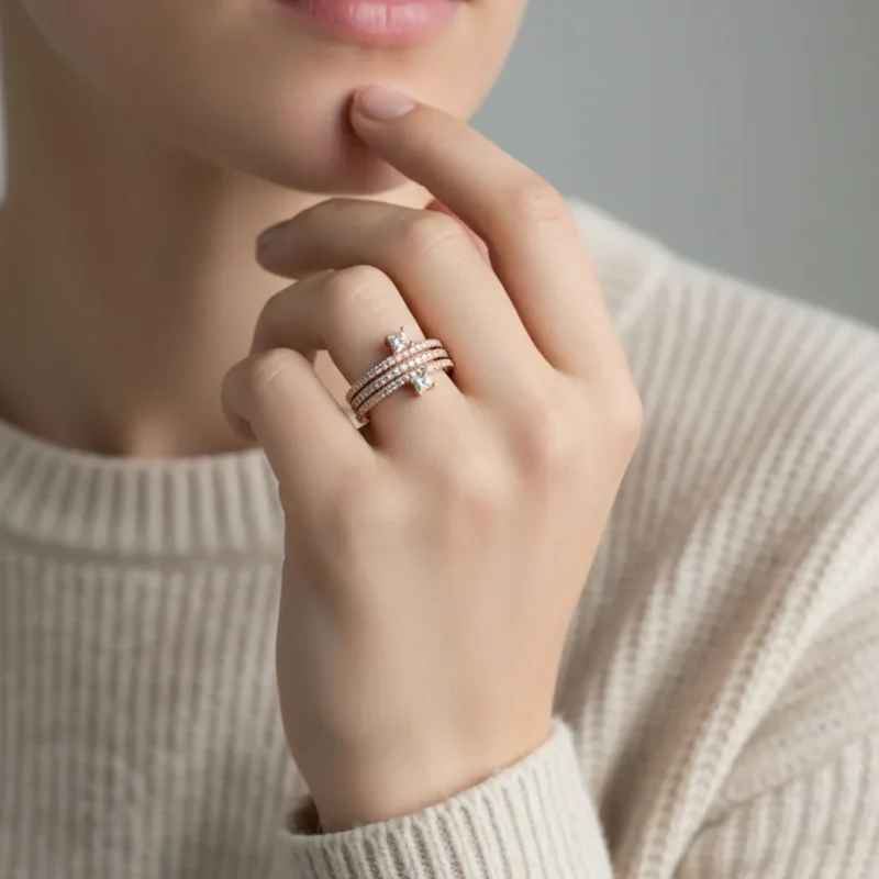 Anillo De Plata Triple Banda Pavé