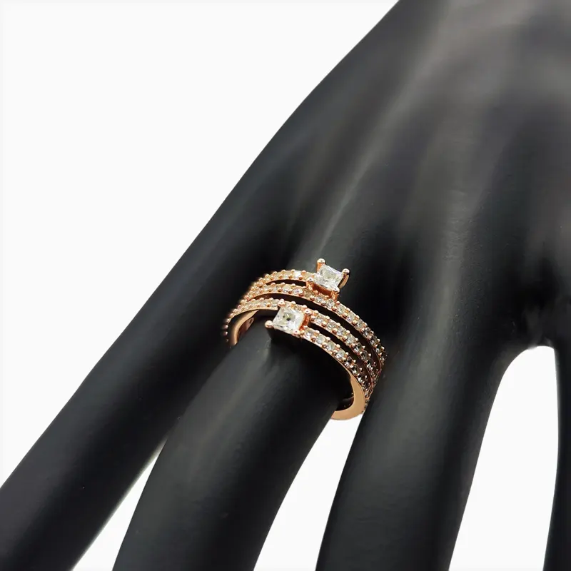 Anillo De Plata Triple Banda Pavé